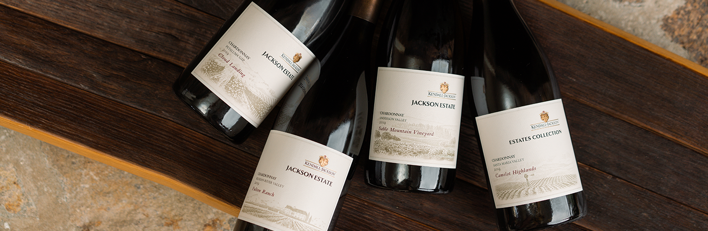 Close up Kendall-Jackson Jackson Estate wine bottles.